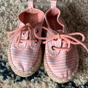 NWOT peach and white striped shoes